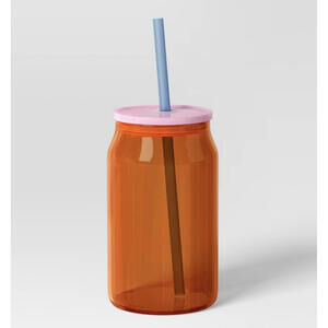 17oz Borosilicate Glass Color lock Straw Tumbler Orange Room Essentials M66